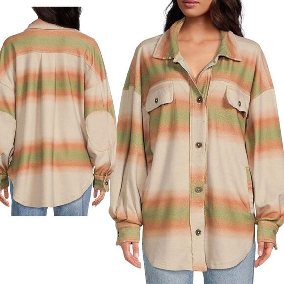 FREE People Ruby Print Shacket Ombre Stripe Marzipan xs, sm,  NWT - Picture 13 of 16
